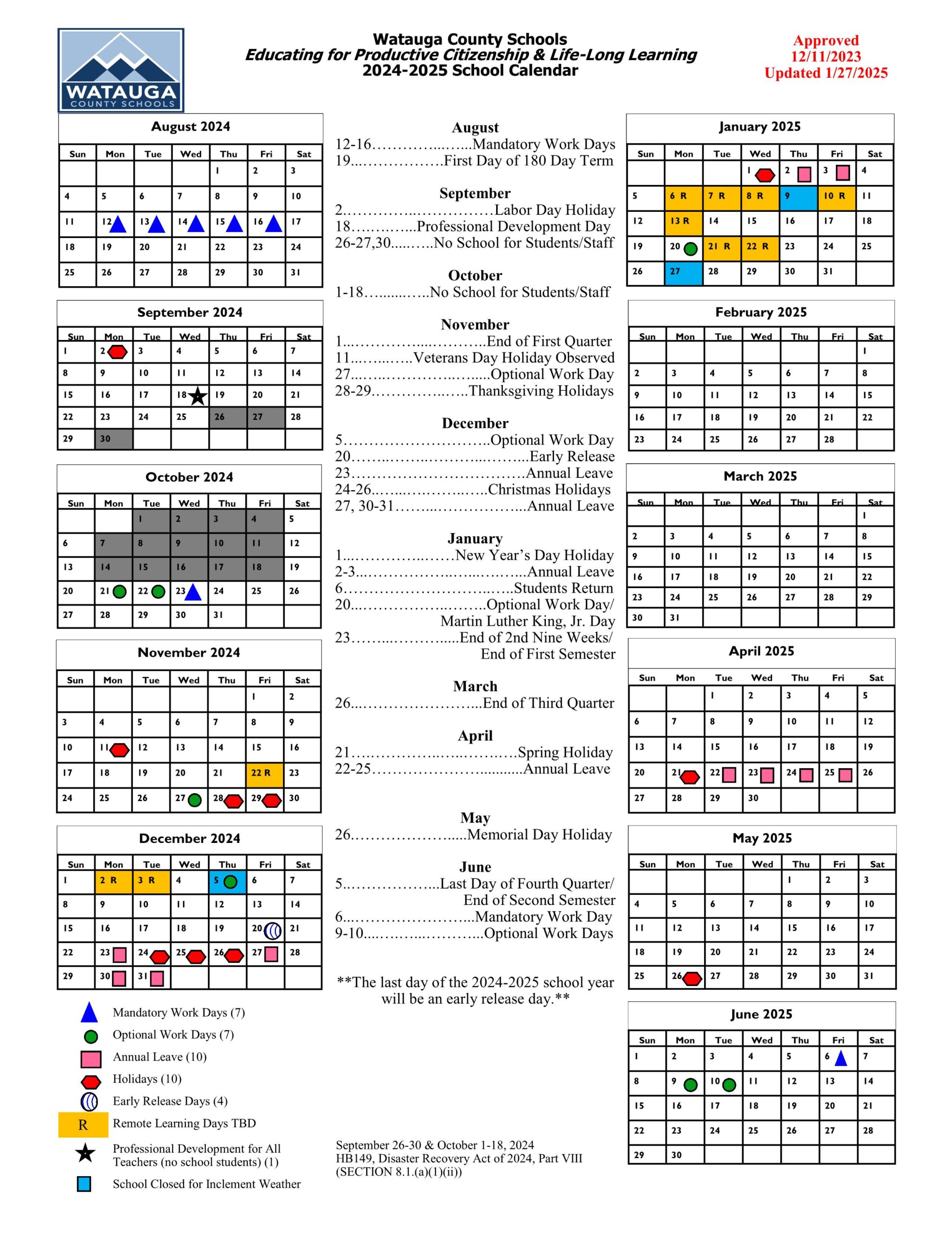 Watauga County NC School Calendar 26-27 [pdf]